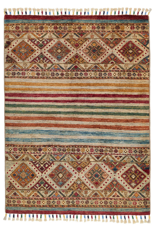 3x4 Light Camel and Multicolor Tribal Rug