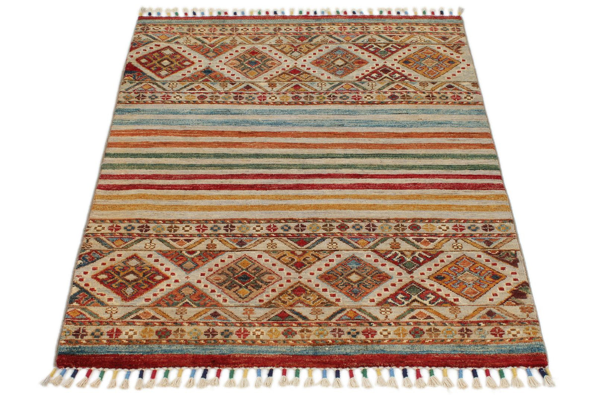 3x4 Light Camel and Multicolor Tribal Rug