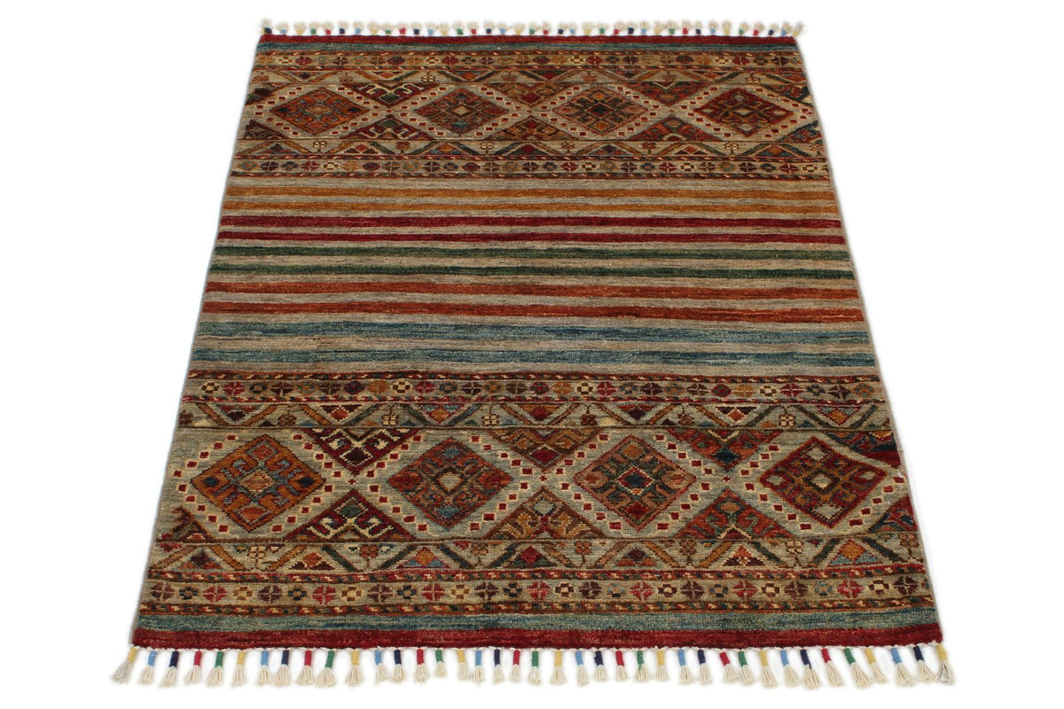 3x4 Light Camel and Multicolor Tribal Rug