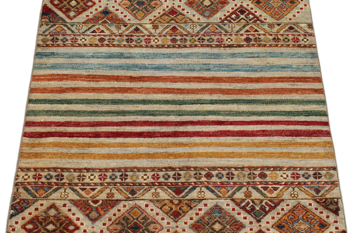 3x4 Light Camel and Multicolor Tribal Rug