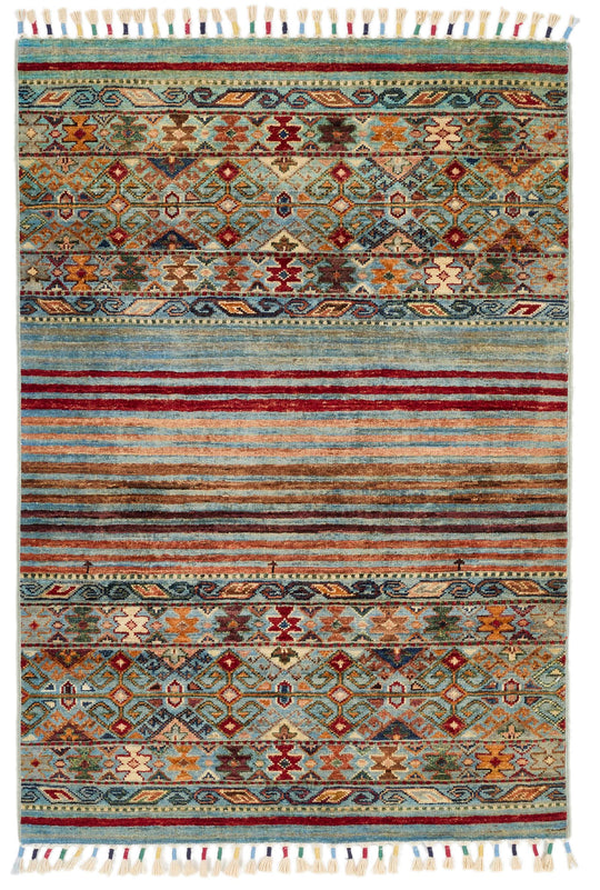 3x4 Light Blue and Multicolor Tribal Rug