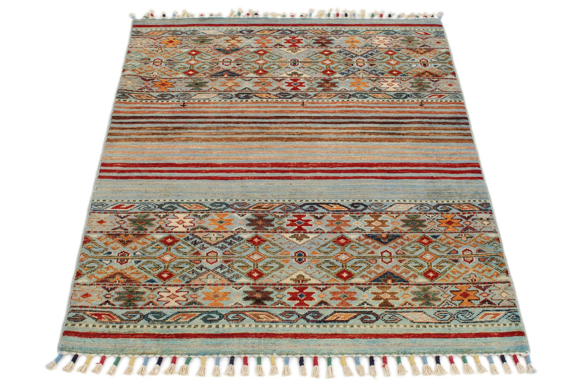 3x4 Light Blue and Multicolor Tribal Rug