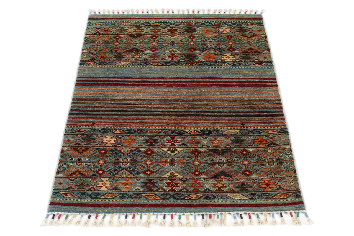 3x4 Light Blue and Multicolor Tribal Rug