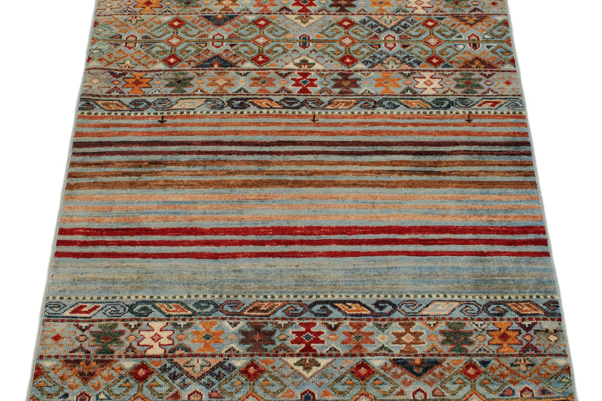 3x4 Light Blue and Multicolor Tribal Rug