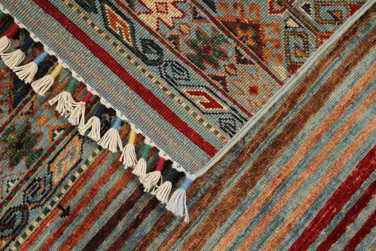 3x4 Light Blue and Multicolor Tribal Rug