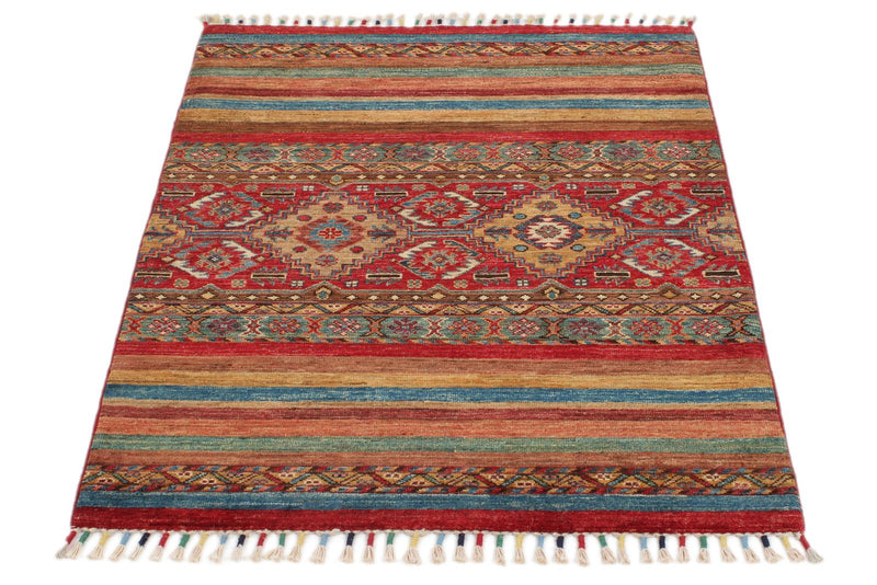 3x4 Red and Multicolor Tribal Rug