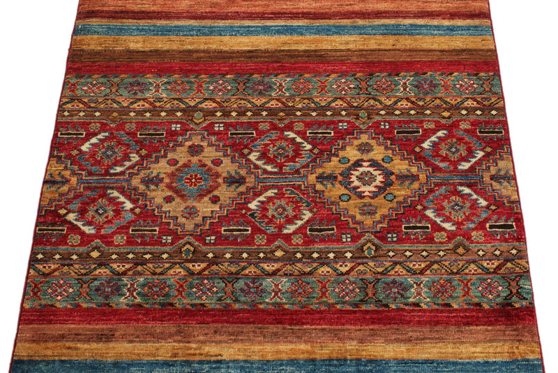 3x4 Red and Multicolor Tribal Rug