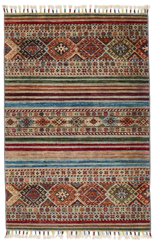 3x4 Brown and Multicolor Tribal Rug