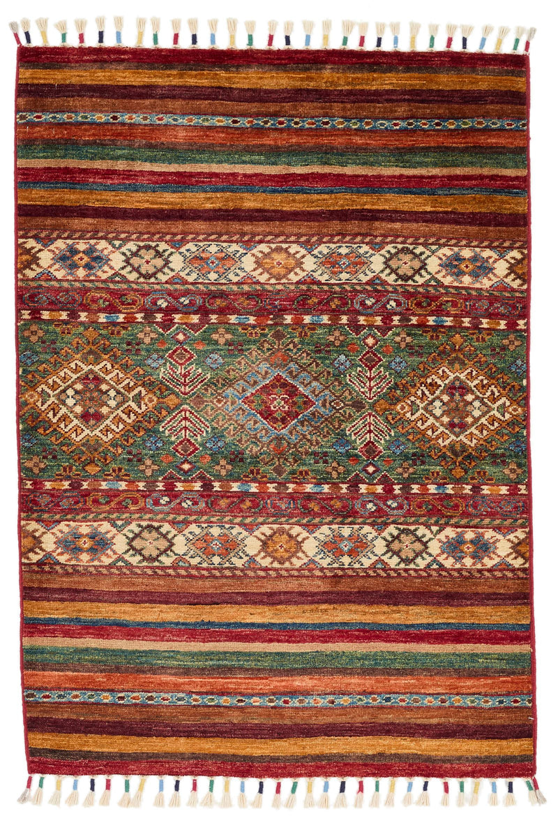 3x4 Green and Multicolor Tribal Rug