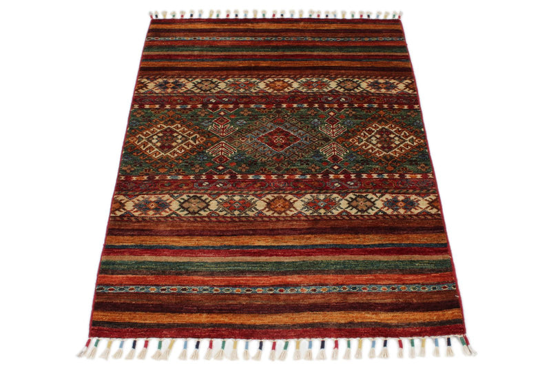 3x4 Green and Multicolor Tribal Rug