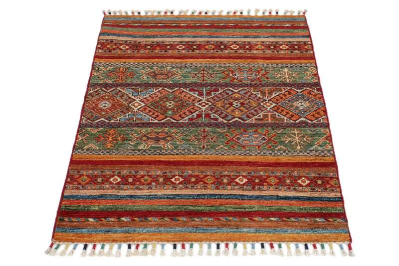 3x4 Green and Multicolor Tribal Rug