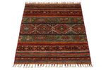 3x4 Green and Multicolor Tribal Rug