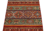 3x4 Green and Multicolor Tribal Rug