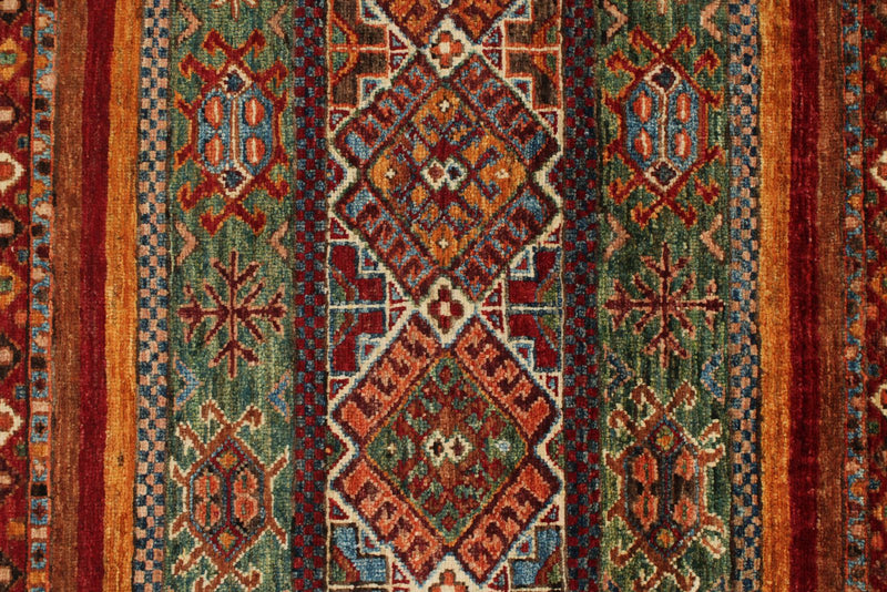 3x4 Green and Multicolor Tribal Rug