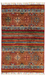3x4 Brown and Multicolor Tribal Rug
