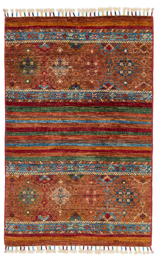 3x4 Brown and Multicolor Tribal Rug