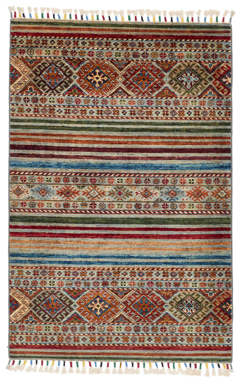 3x4 Gray and Multicolor Tribal Rug