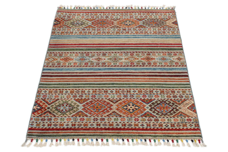 3x4 Gray and Multicolor Tribal Rug