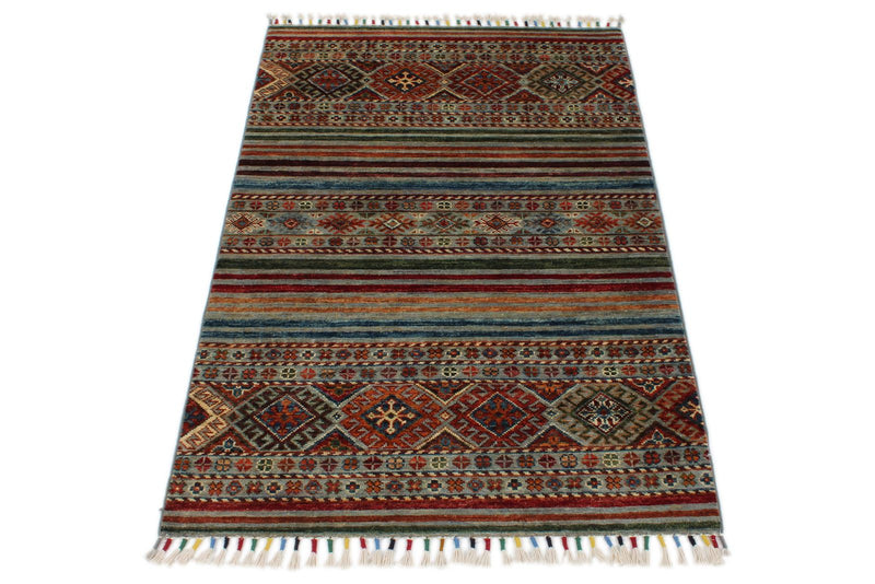 3x4 Gray and Multicolor Tribal Rug