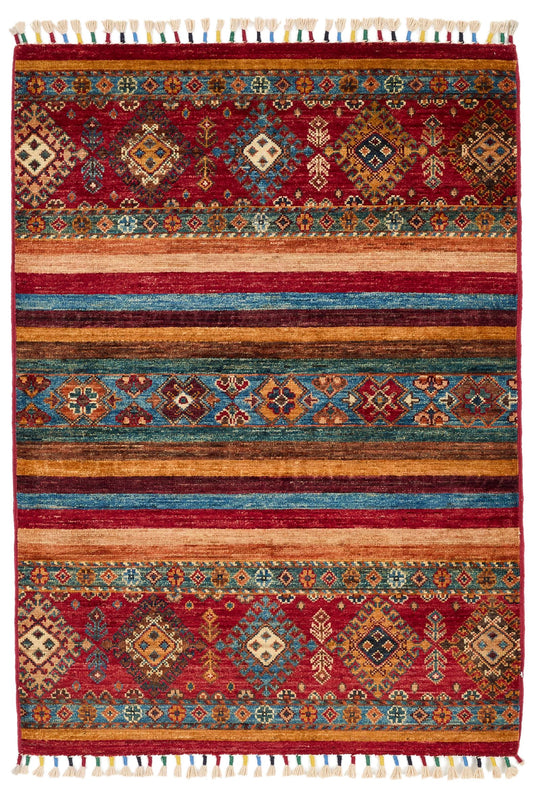 3x4 Red and Multicolor Tribal Rug