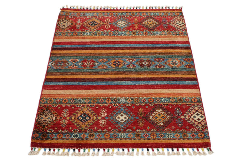 3x4 Red and Multicolor Tribal Rug