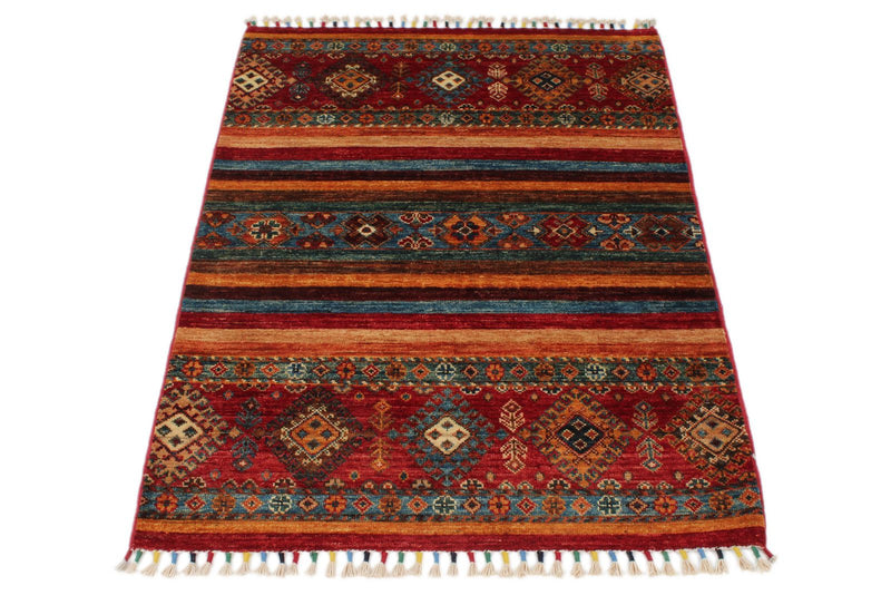 3x4 Red and Multicolor Tribal Rug