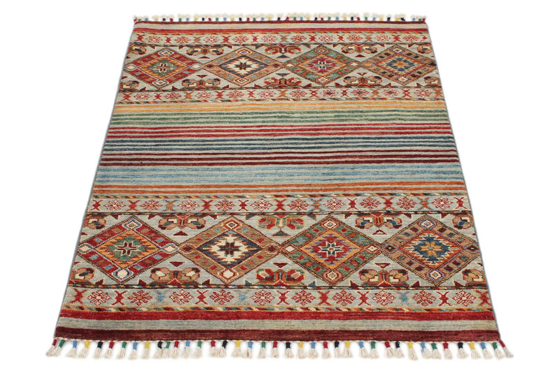 3x4 Brown and Multicolor Tribal Rug