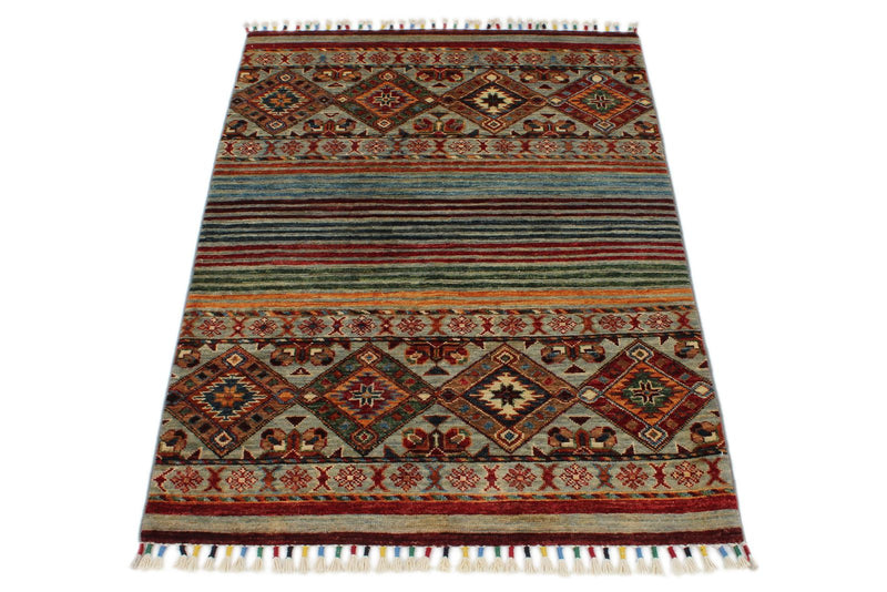 3x4 Brown and Multicolor Tribal Rug