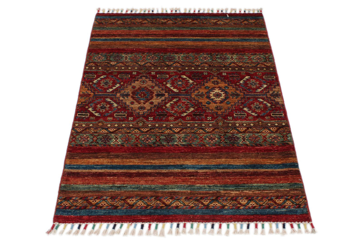 3x4 Brown and Multicolor Tribal Rug