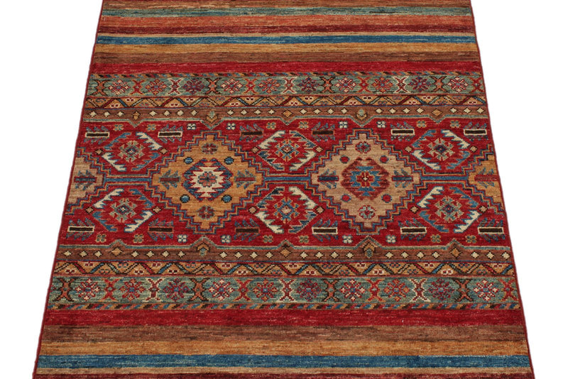3x4 Brown and Multicolor Tribal Rug