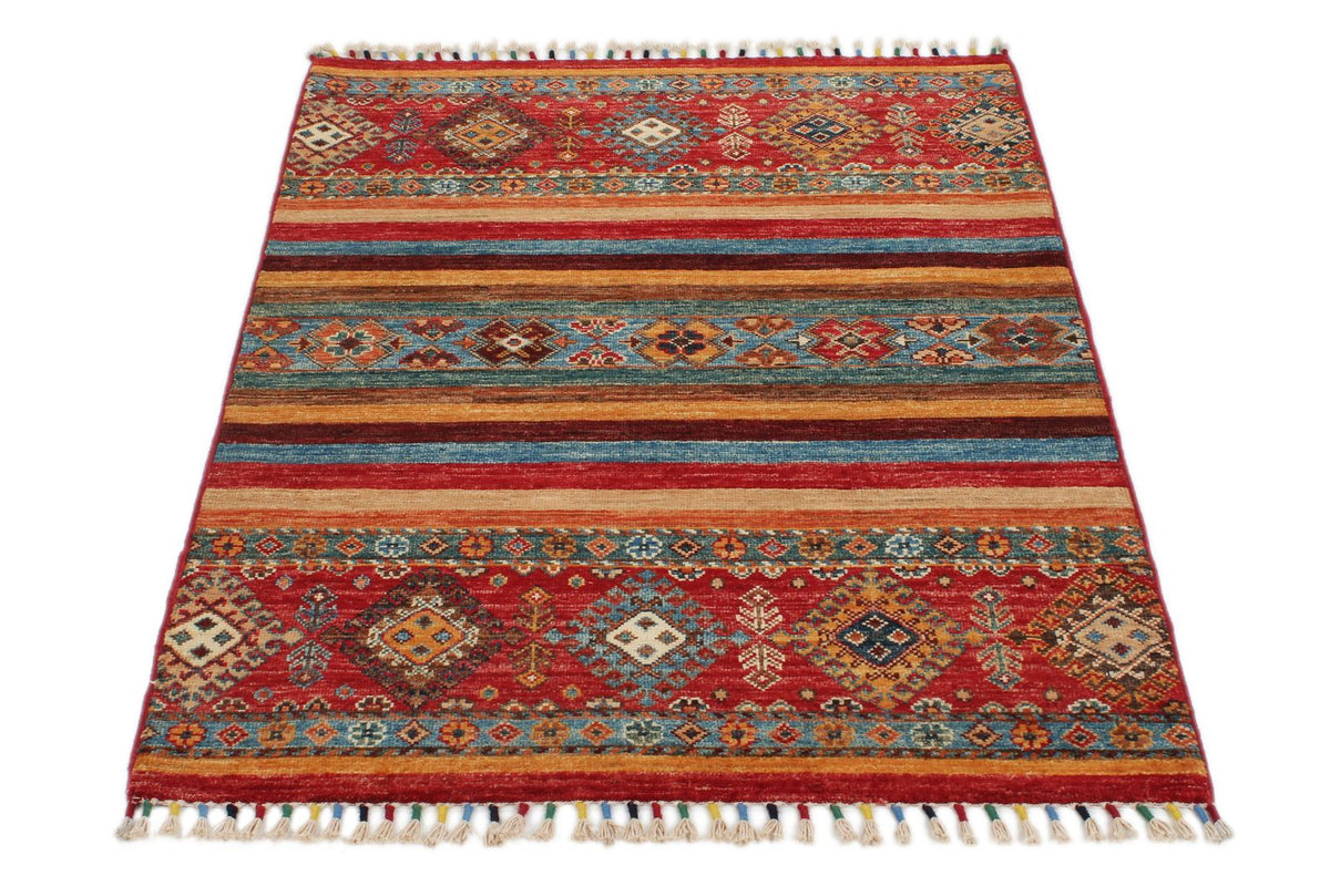 3x4 Red and Multicolor Tribal Rug