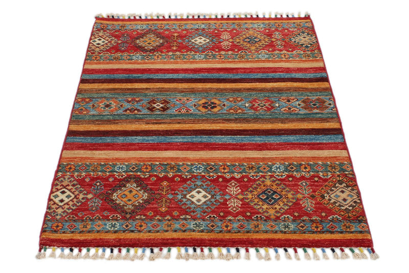 3x4 Red and Multicolor Tribal Rug