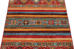 3x4 Red and Multicolor Tribal Rug