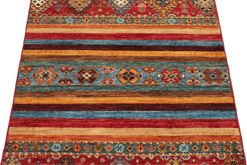 3x4 Red and Multicolor Tribal Rug