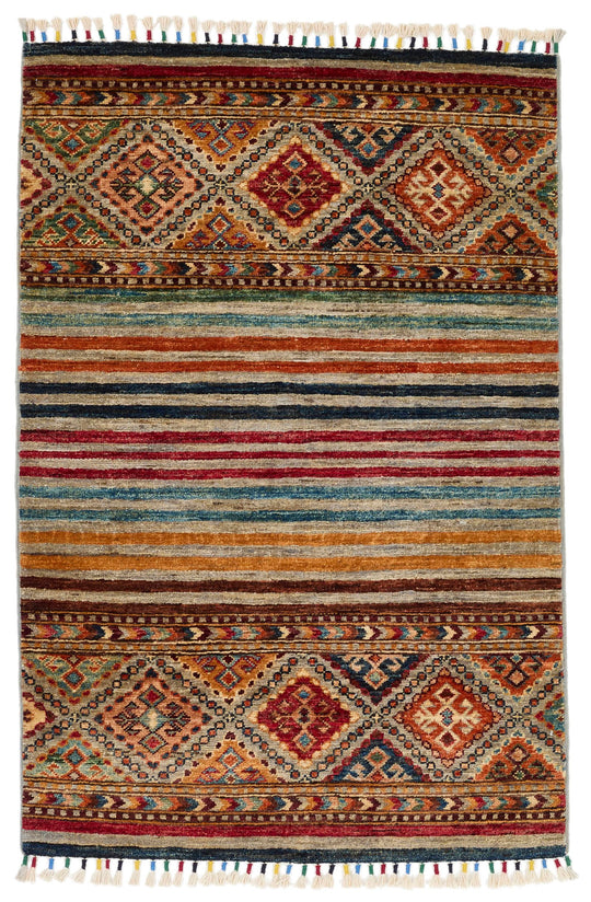 3x4 Brown and Multicolor Tribal Rug