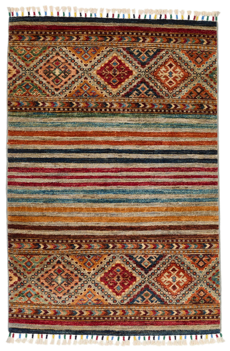 3x4 Brown and Multicolor Tribal Rug