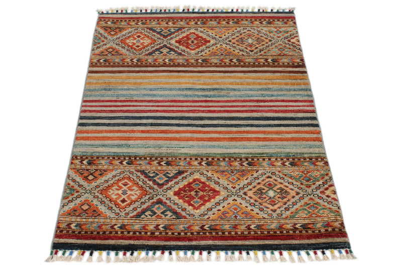 3x4 Brown and Multicolor Tribal Rug