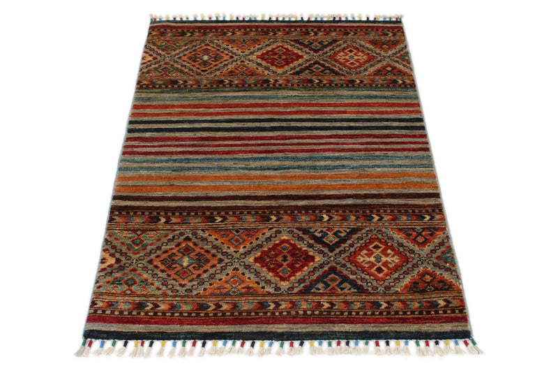 3x4 Brown and Multicolor Tribal Rug