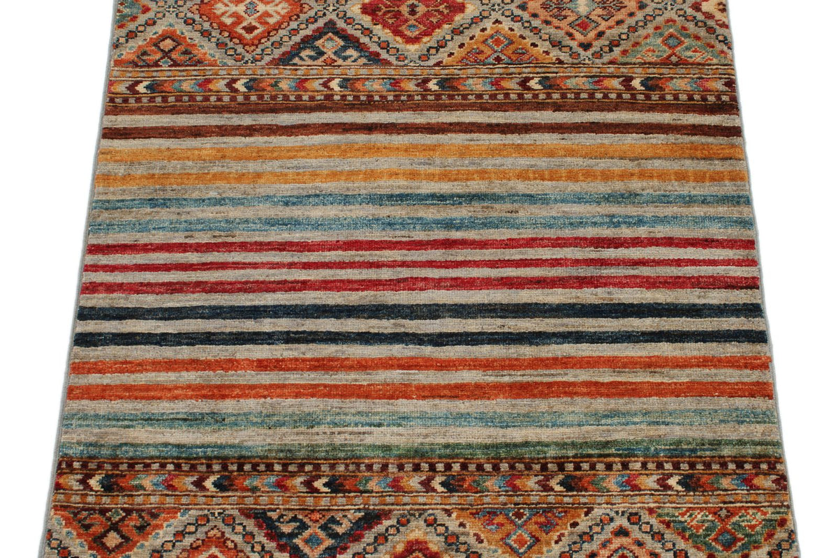 3x4 Brown and Multicolor Tribal Rug