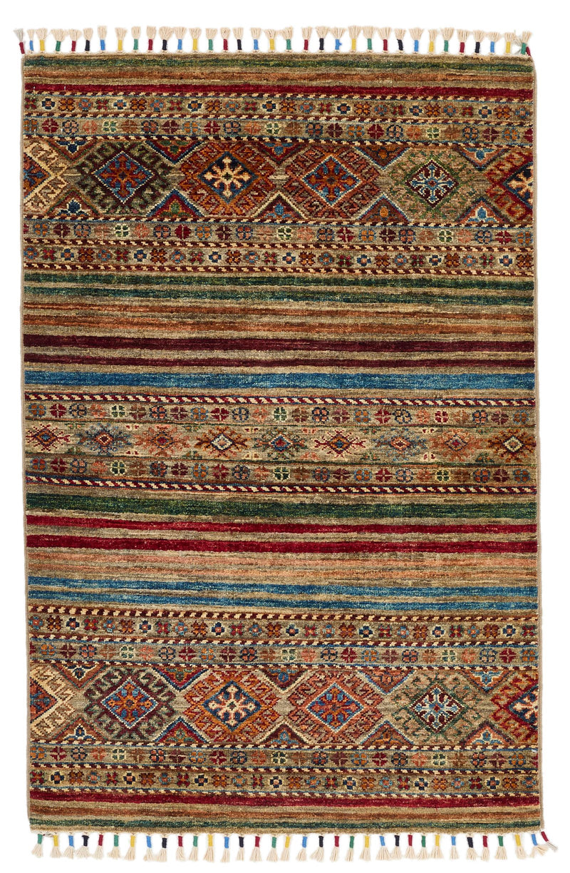 3x4 Brown and Multicolor Tribal Rug