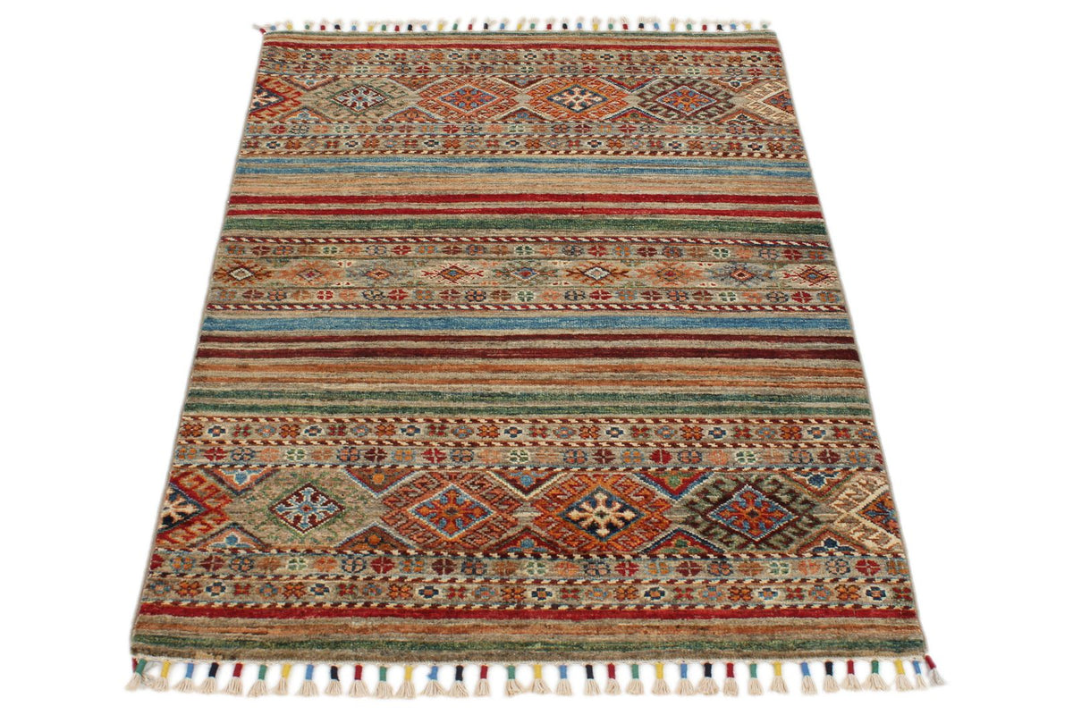 3x4 Brown and Multicolor Tribal Rug