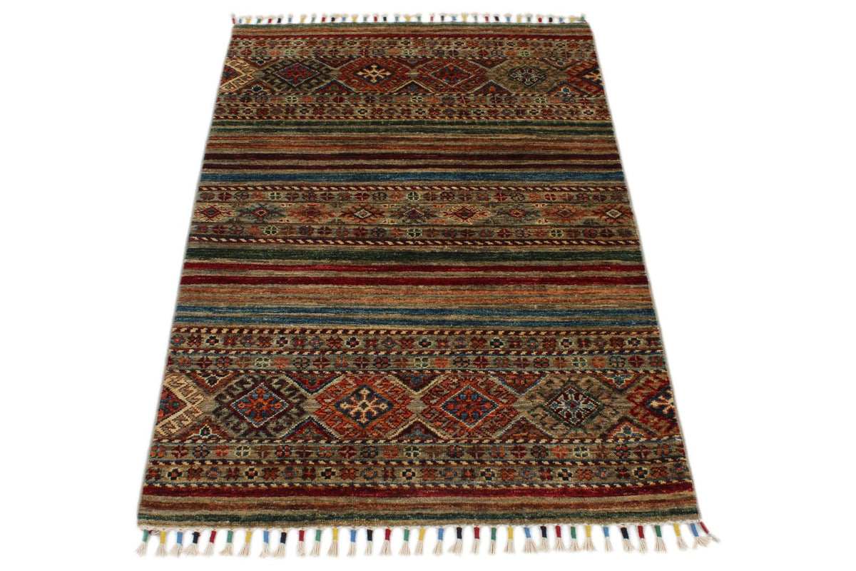 3x4 Brown and Multicolor Tribal Rug