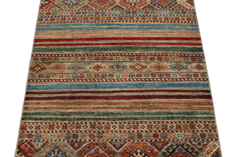 3x4 Brown and Multicolor Tribal Rug