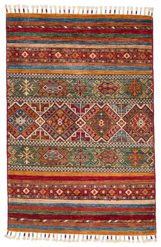 3x4 Red and Multicolor Tribal Rug