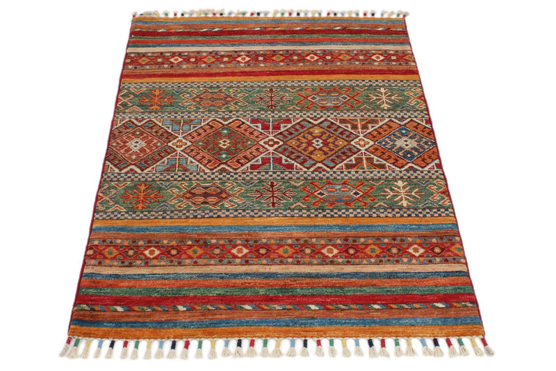 3x4 Red and Multicolor Tribal Rug