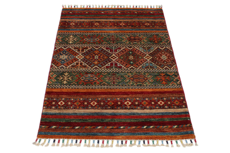 3x4 Red and Multicolor Tribal Rug