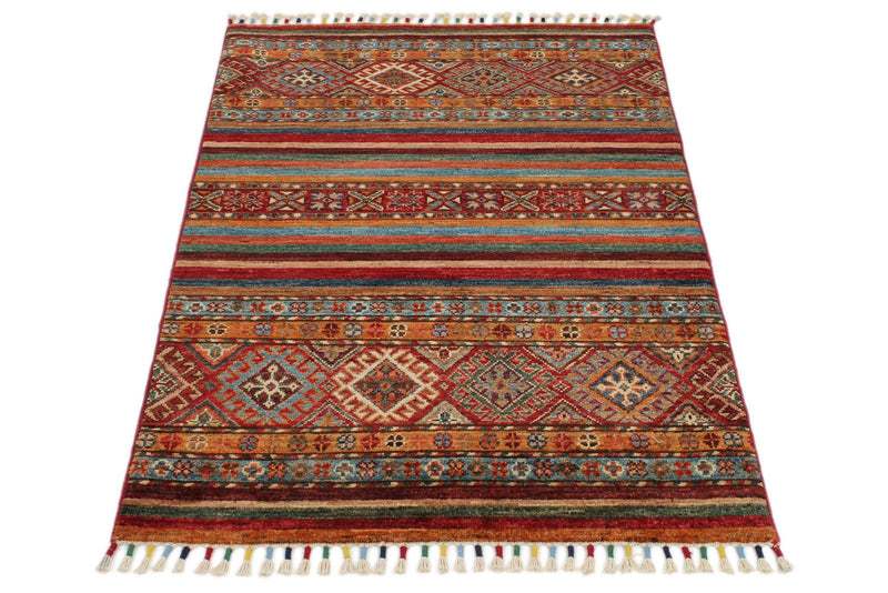 3x4 Brown and Multicolor Tribal Rug