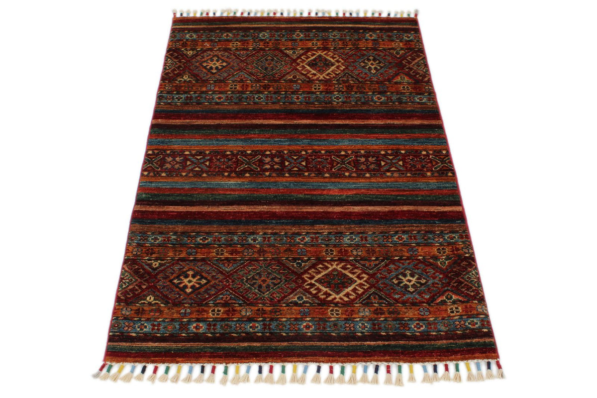 3x4 Brown and Multicolor Tribal Rug