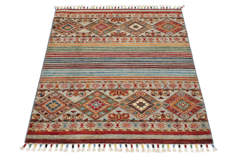 3x4 Brown and Multicolor Tribal Rug