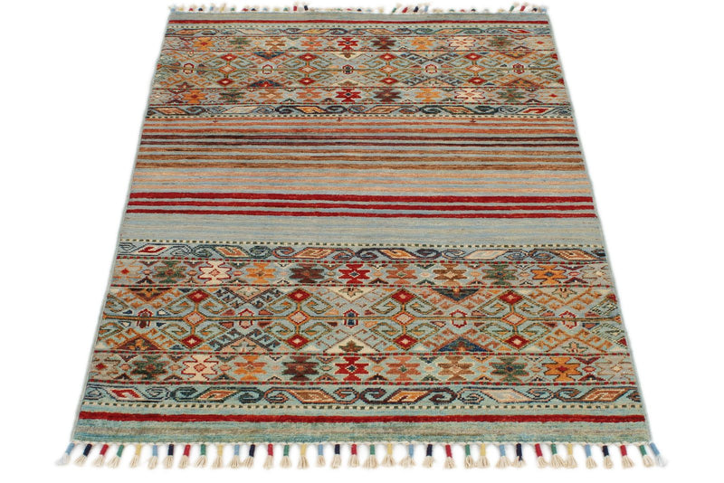 3x4 Light Blue and Multicolor Tribal Rug